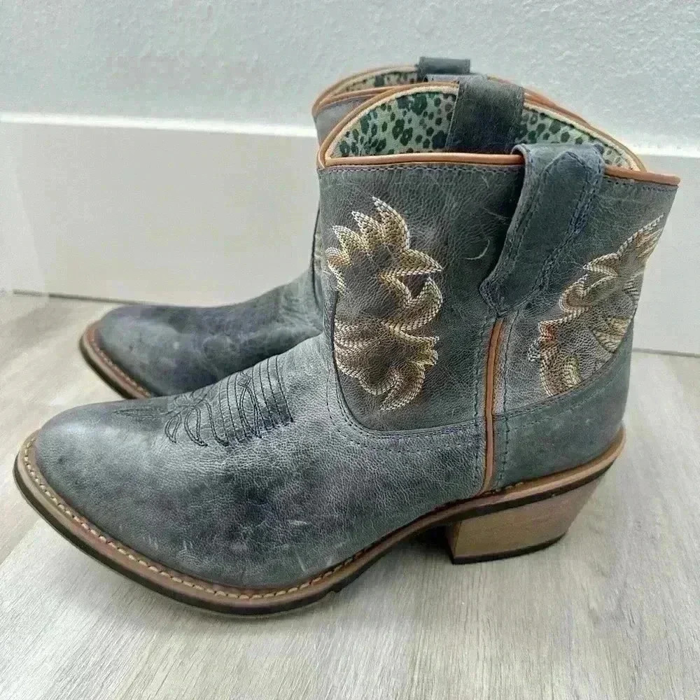 Laredo Western Boots Womens 8M Blue Sapphyre Leather Cowgirl Booties Cowhide